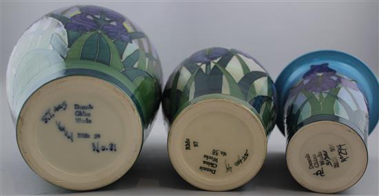 Sally Tuffin for Dennis Chinaworks. Three Iris pattern vases, 16 - 26cm